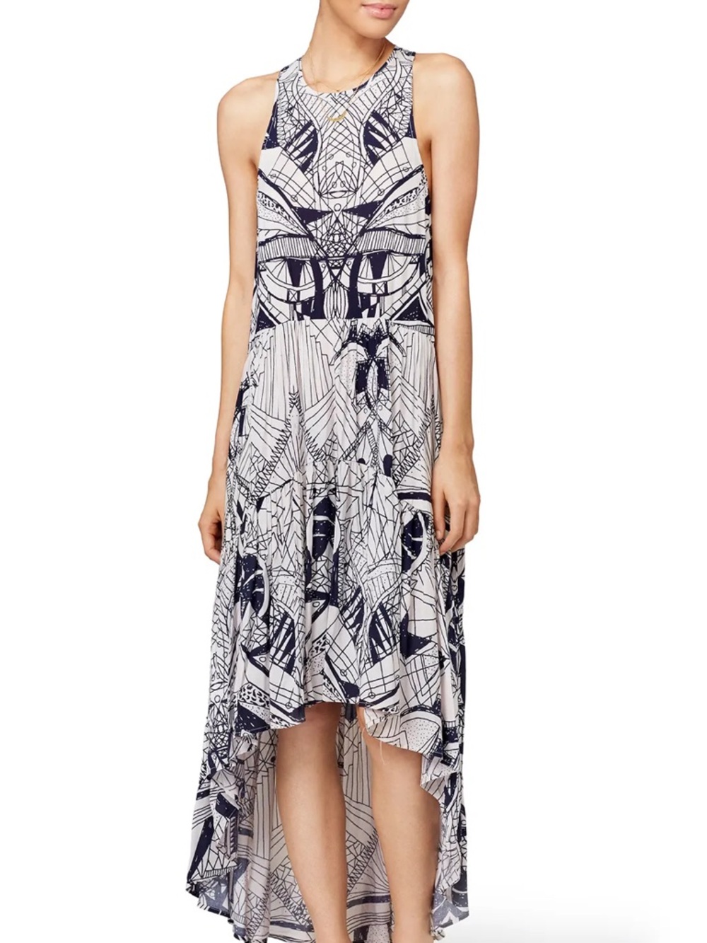 Free People Black & White Graphic High-Low Maxi Dress